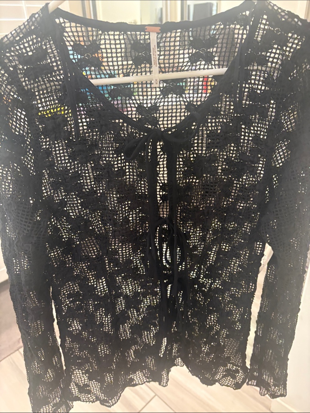 Free people Black Crochet Tie-Front Lace Cardigan